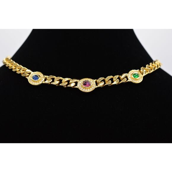Christian Dior Cabochon Collar Necklace Crystal Gold Vintage Signed 1980s Bin3D - Picture 1 of 12